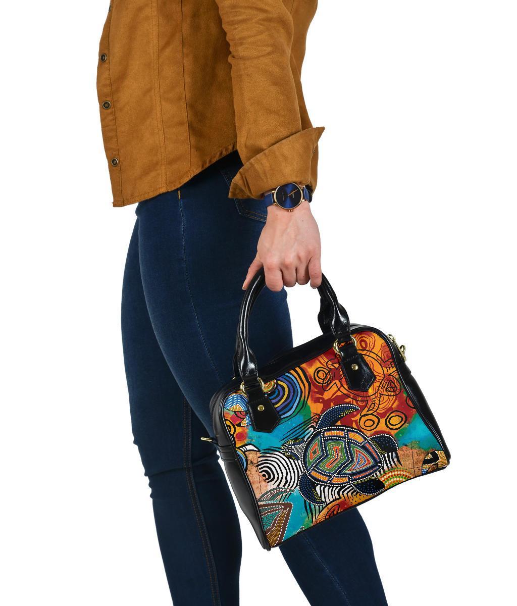 Aboriginal Shoulder Handbag - Turtle Indigenous Art - Vibe Hoodie