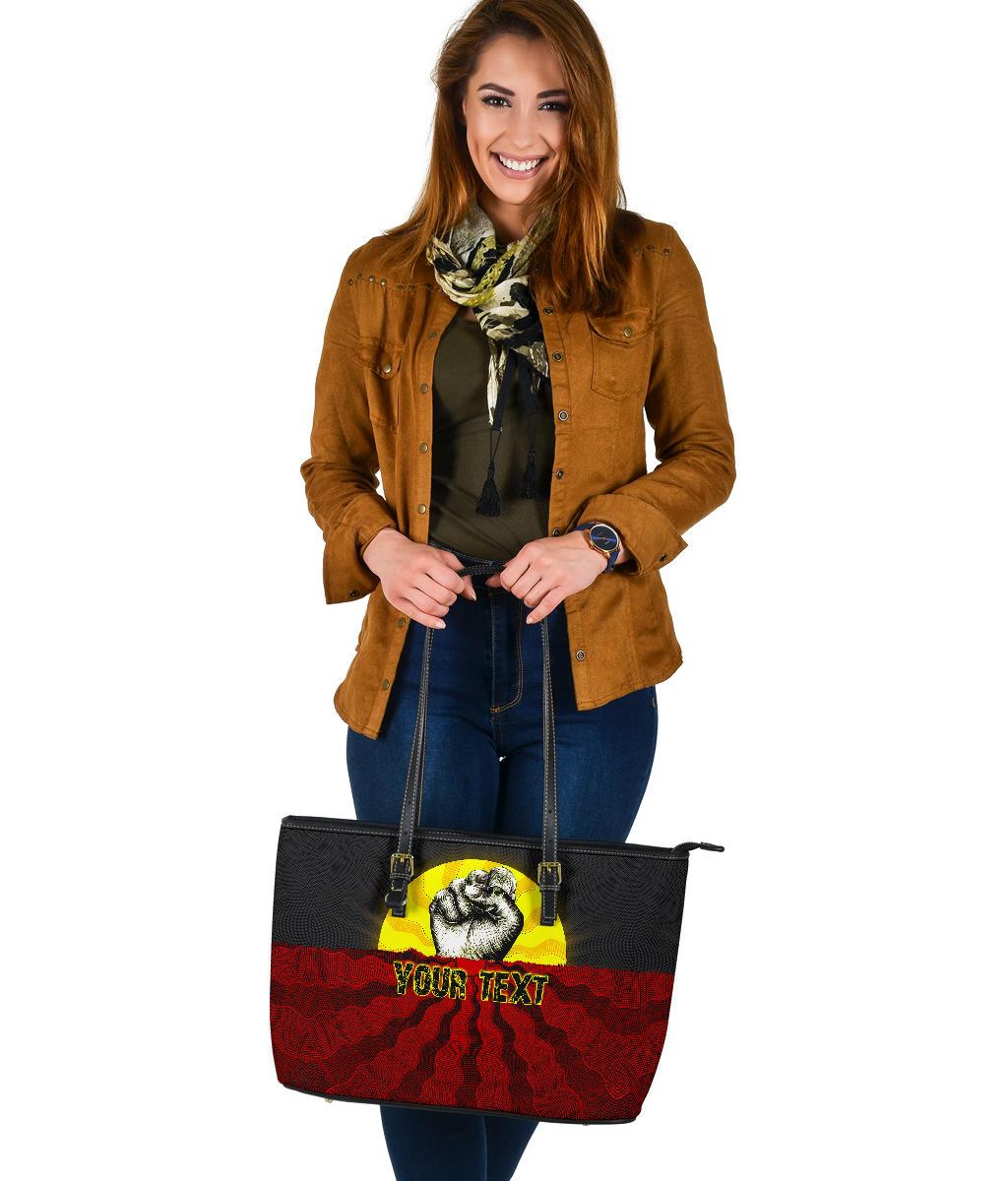 custom-aboriginal-large-leather-tote-bag-black-lives-matter-sun-dot-painting