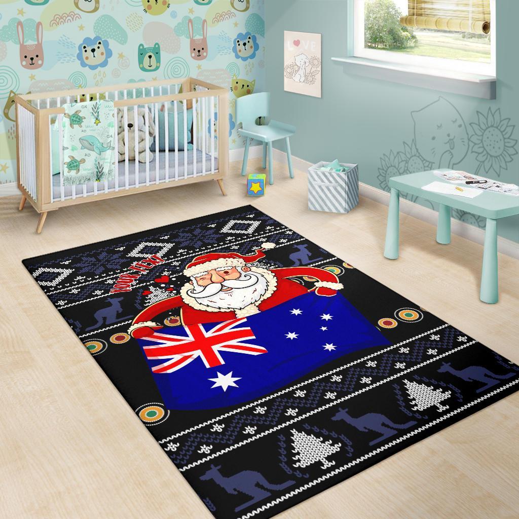 christmas-personalised-area-rug-australia-santa-claus-hold-the-flag-black