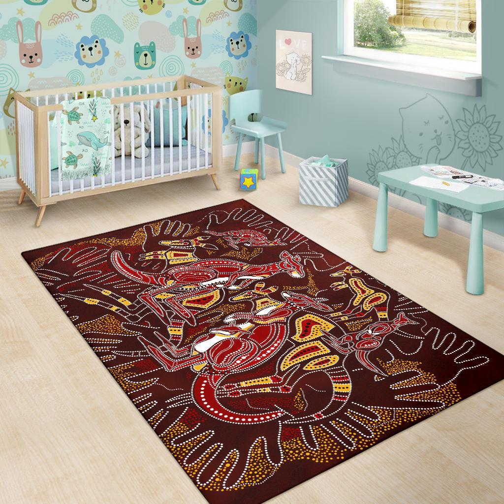 aboriginal-area-rug-kangaroo-family-with-hand-art