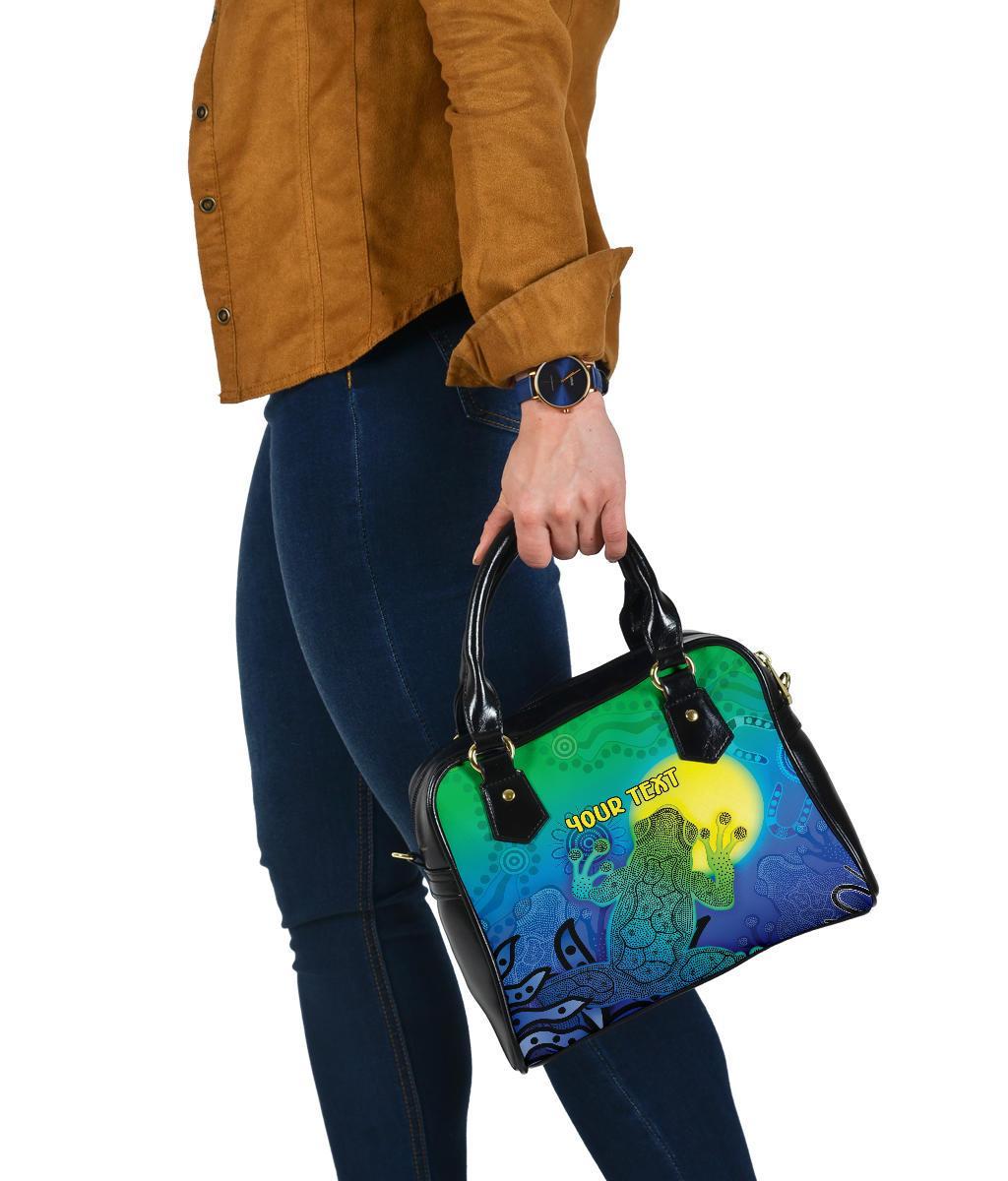 [Custom]Aboriginal Shoulder Handbag - Indigenous Frog (Blue) - Vibe Hoodie