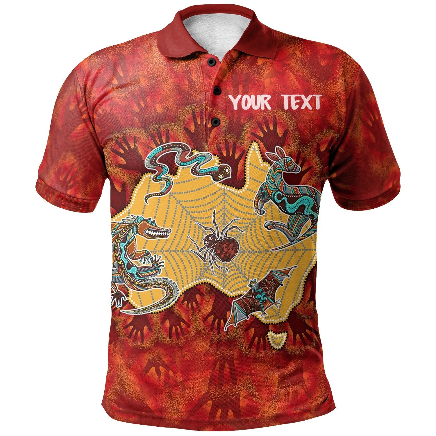 custom-aboriginal-polo-shirts-australia-map-hand-patterns-spider-web