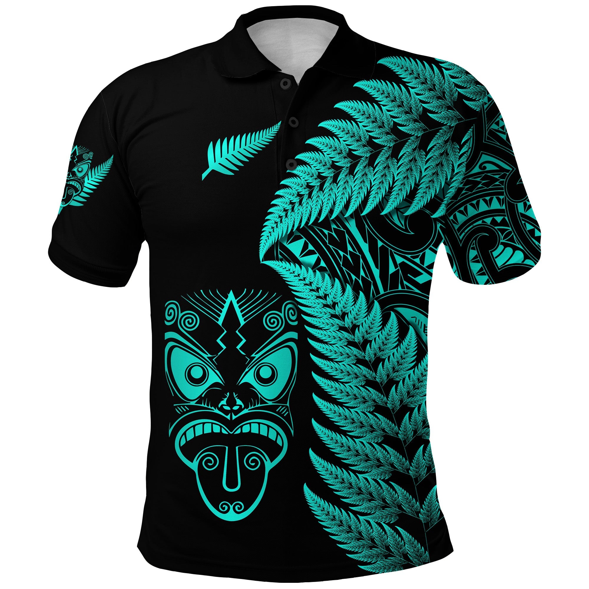 new-zealand-haka-rugby-maori-polo-shirt-silver-fern-vibes-turquoise