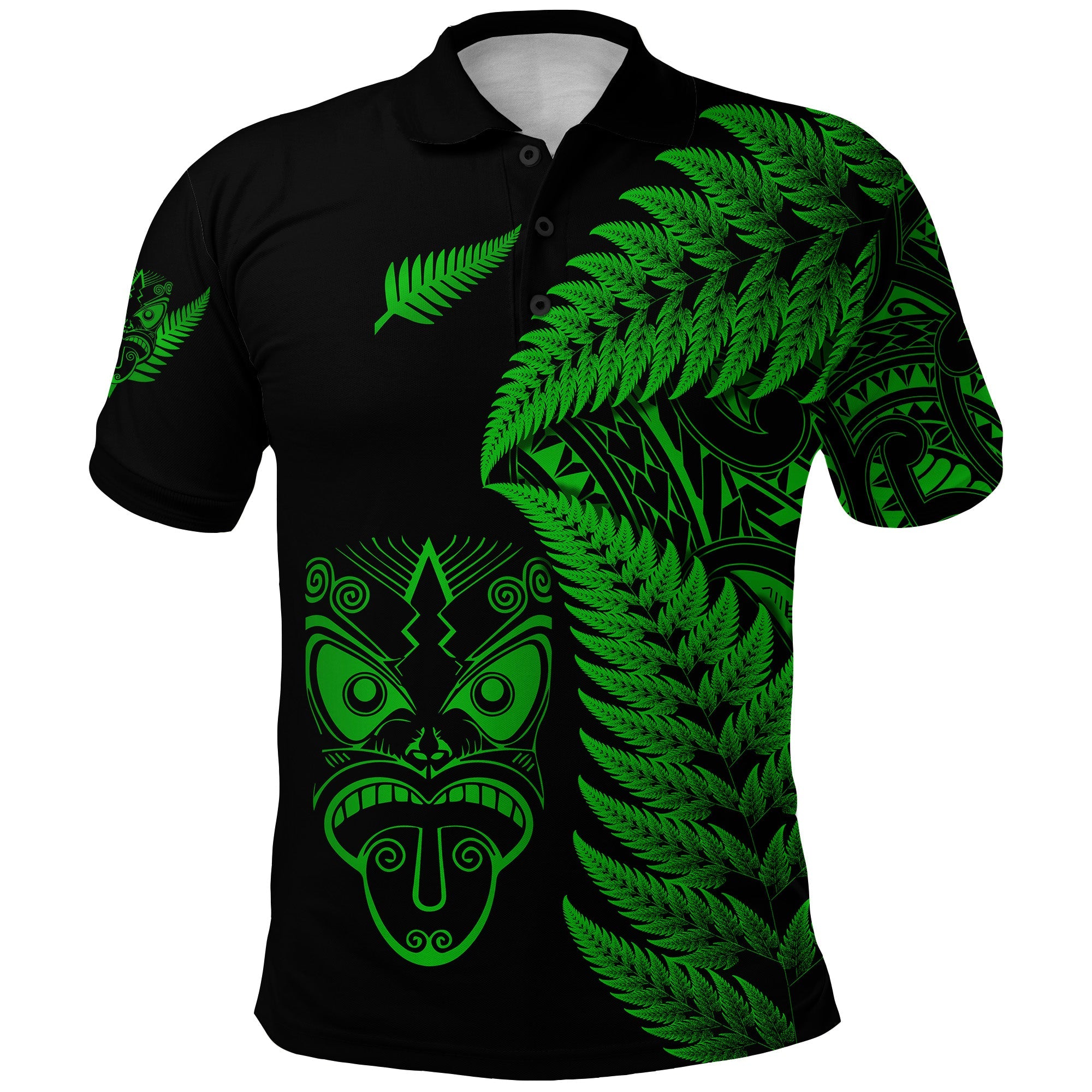 new-zealand-haka-rugby-maori-polo-shirt-silver-fern-vibes-green