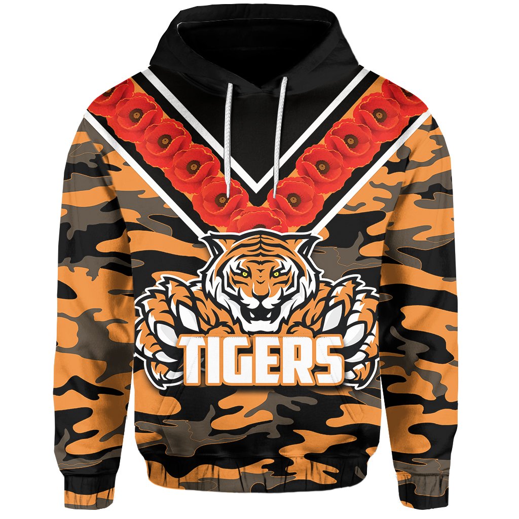 Wests Tigers Hoodie Anzac Day Poppy Flowers