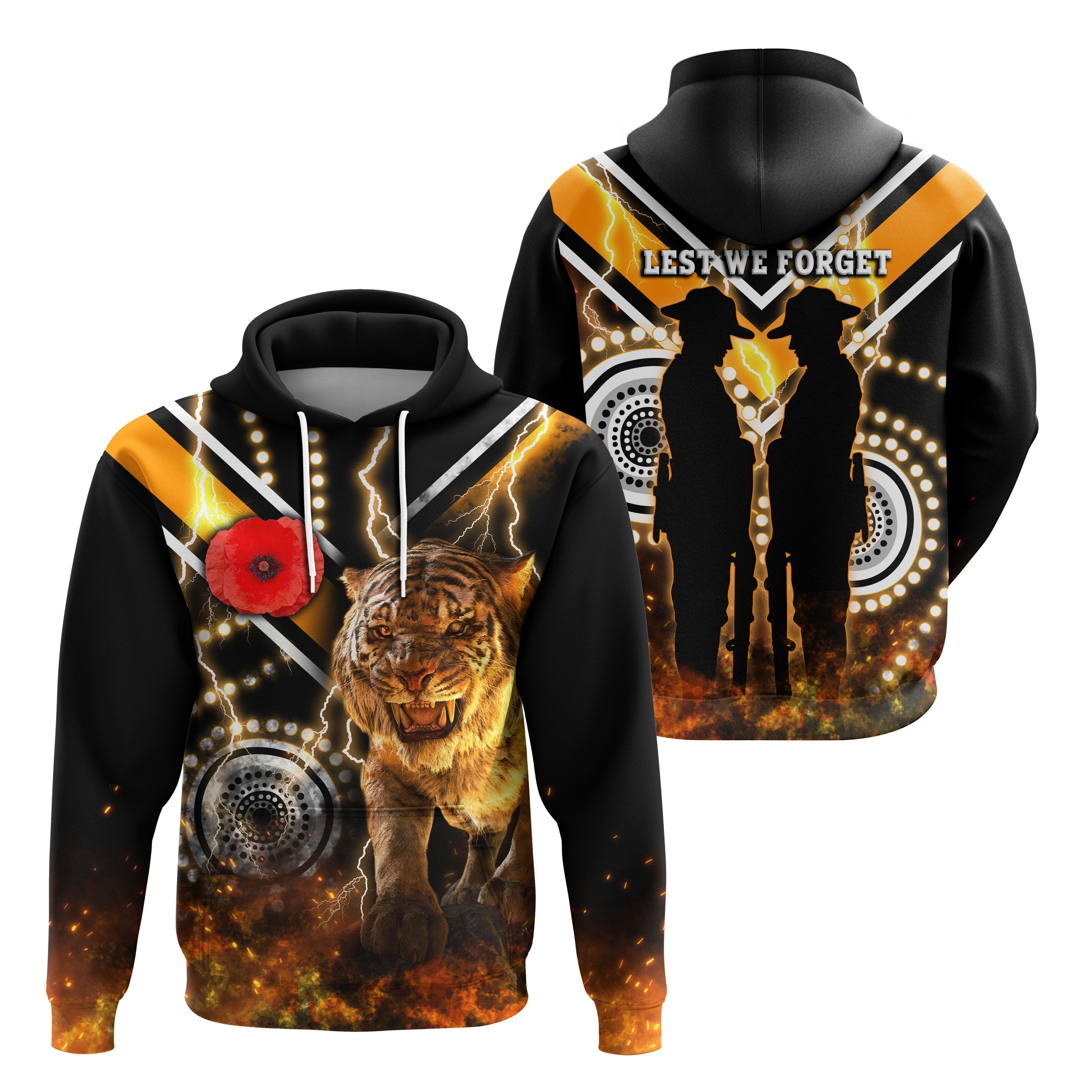 Wests Tigers Anzac Day Hoodie Version Aboriginal Tiger 3D LT16