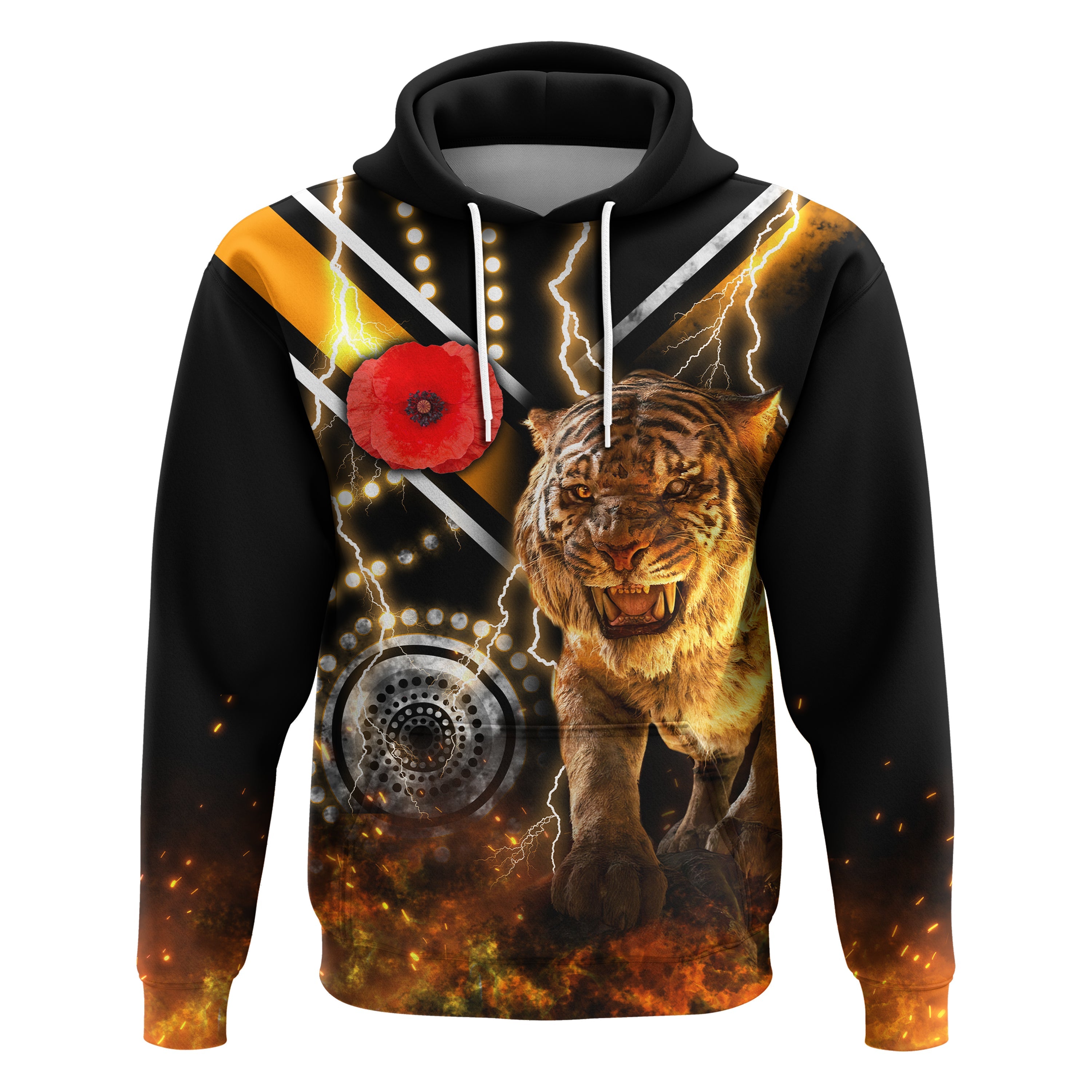 Wests Tigers Anzac Day Hoodie Version Aboriginal Tiger 3D LT16