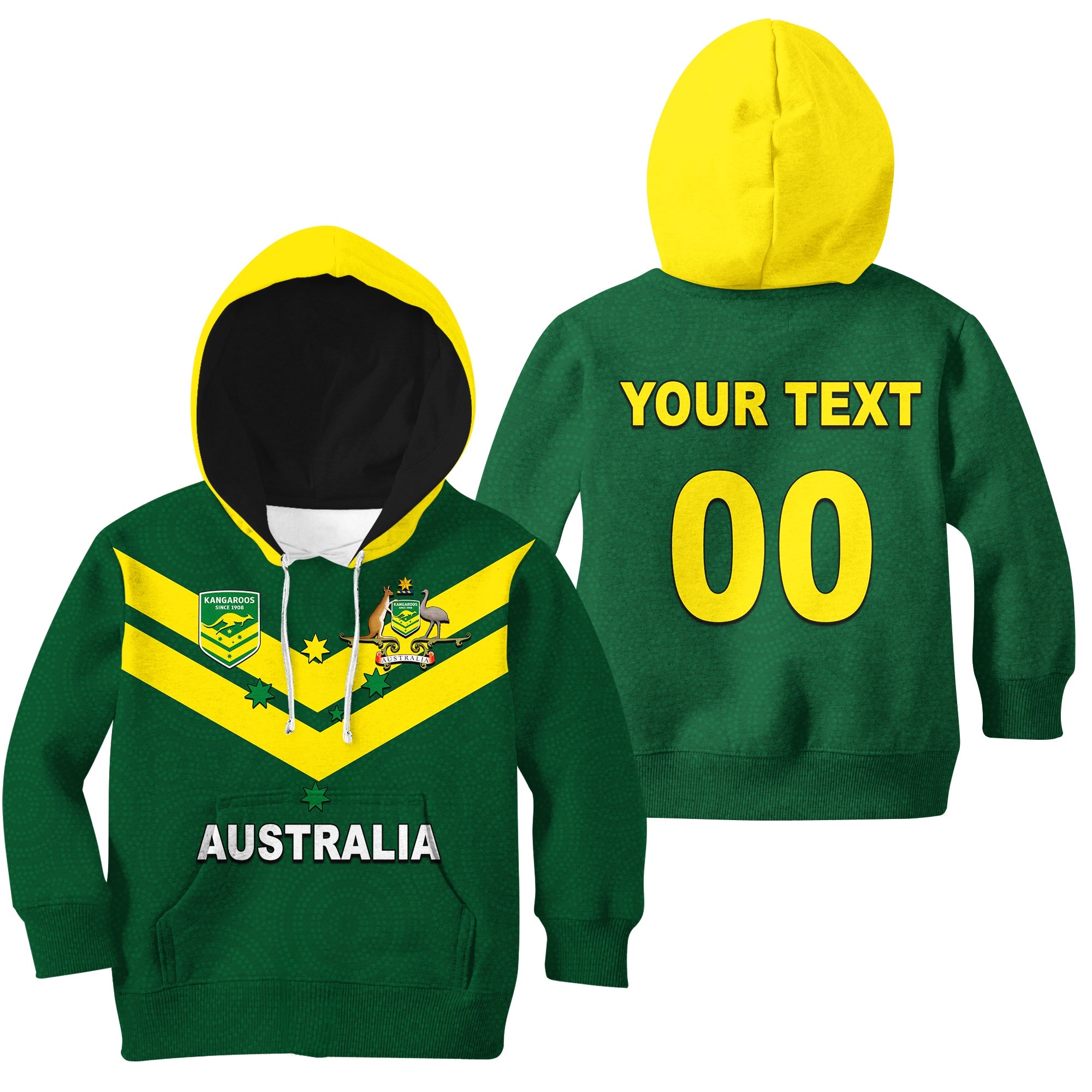 (Custom Personalised And Number) Australia Hoodie KID Rugby World Cup 2022 LT6