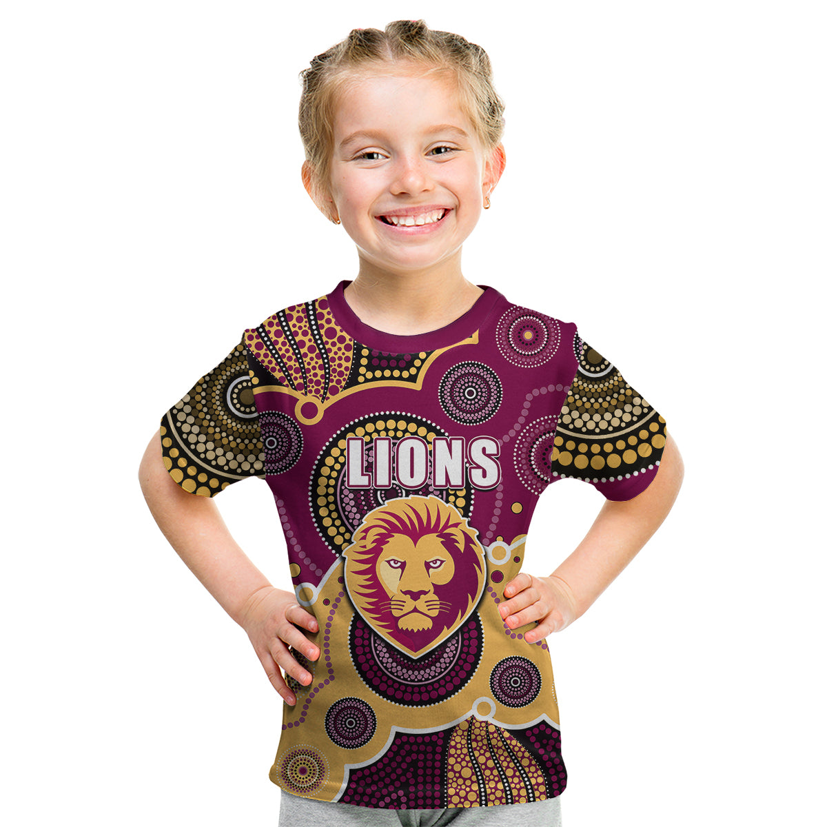 custom-personalised-and-number-lions-afl-kid-t-shirt-aboriginal-patterns