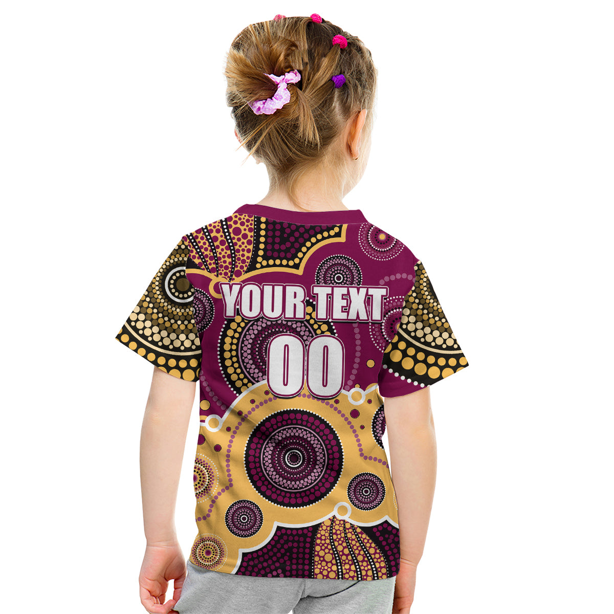 custom-personalised-and-number-lions-afl-kid-t-shirt-aboriginal-patterns