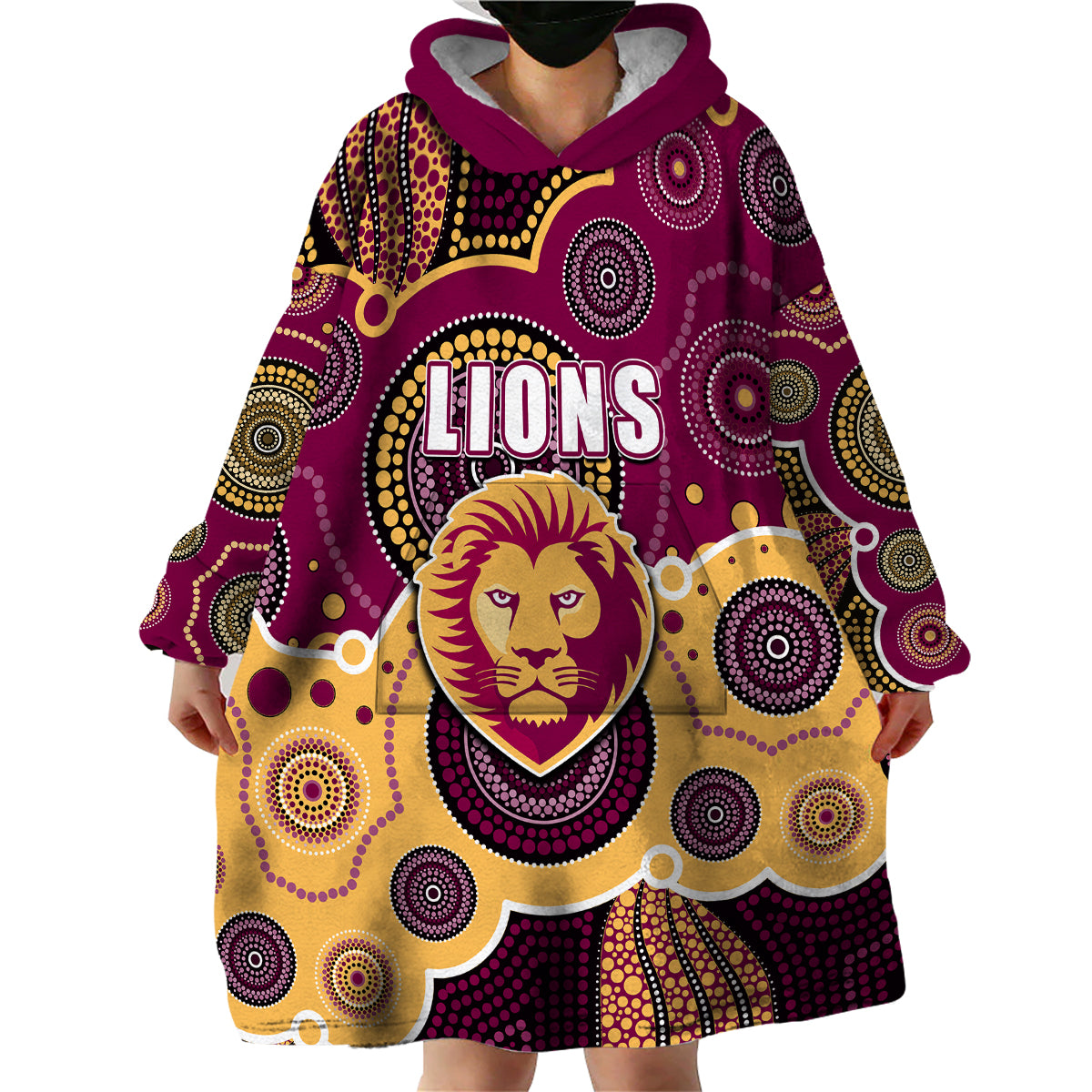 custom-personalised-and-number-lions-afl-wearable-blanket-hoodie-aboriginal-patterns