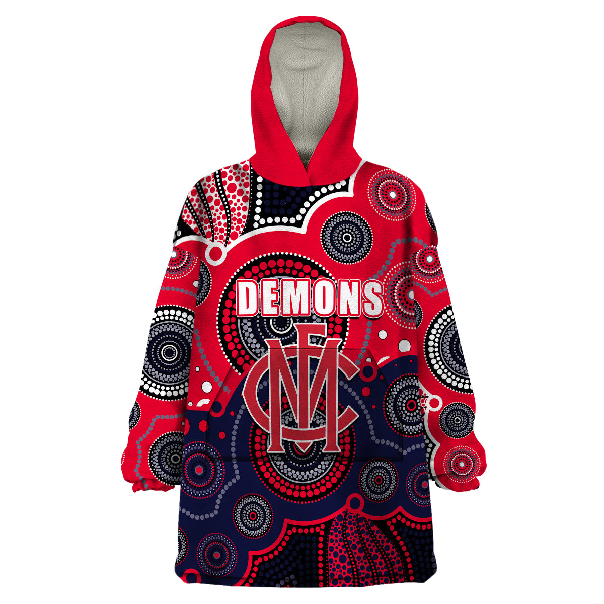 custom-personalised-and-number-demons-afl-wearable-blanket-hoodie-aboriginal-patterns