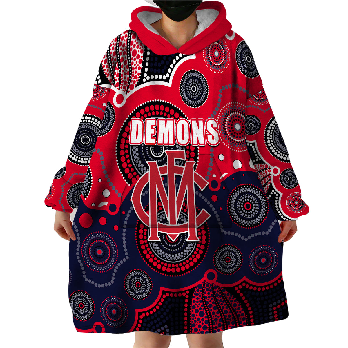 custom-personalised-and-number-demons-afl-wearable-blanket-hoodie-aboriginal-patterns