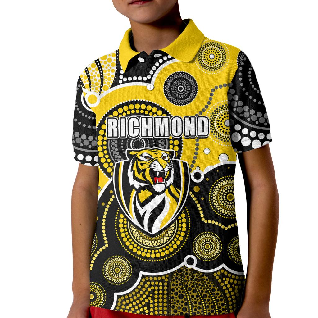 custom-personalised-and-number-yellow-afl-kid-polo-shirt-aboriginal-patterns