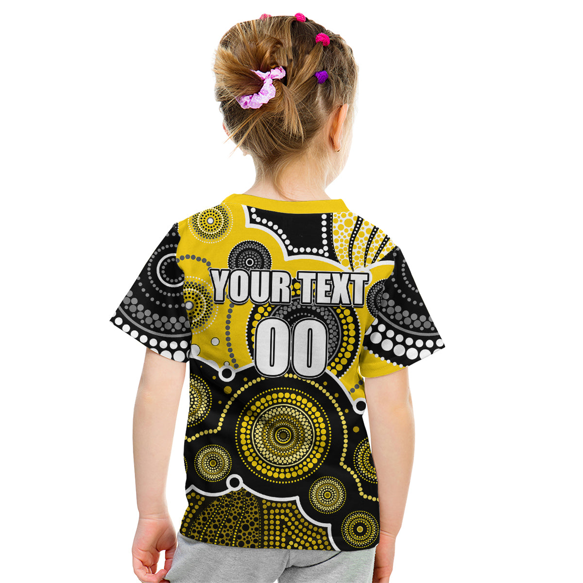 custom-personalised-and-number-yellow-afl-kid-t-shirt-aboriginal-patterns