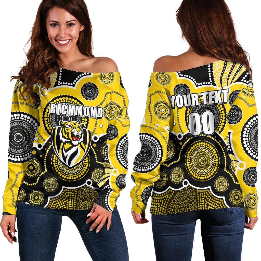 custom-personalised-and-number-yellow-afl-off-shoulder-sweater-aboriginal-patterns