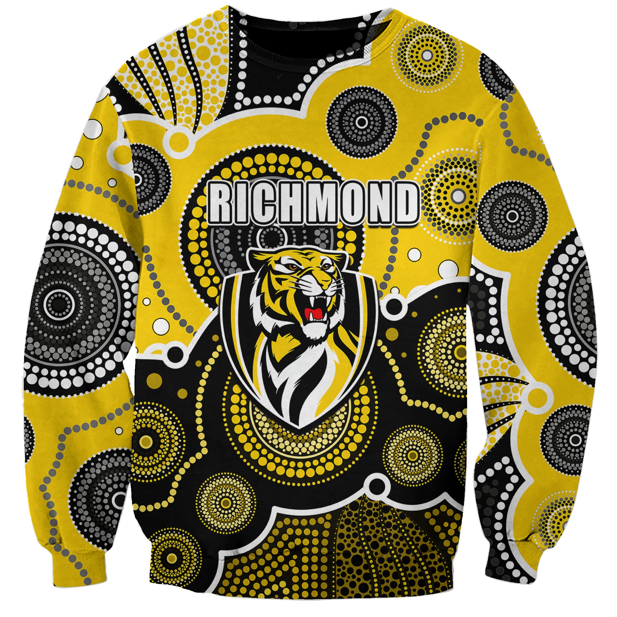 custom-personalised-and-number-yellow-afl-sweatshirt-aboriginal-patterns