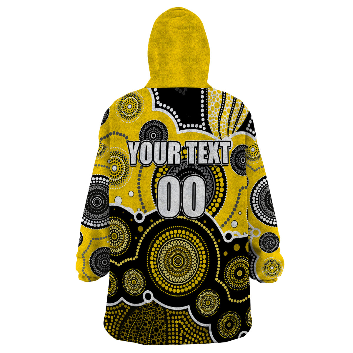 custom-personalised-and-number-yellow-afl-wearable-blanket-hoodie-aboriginal-patterns