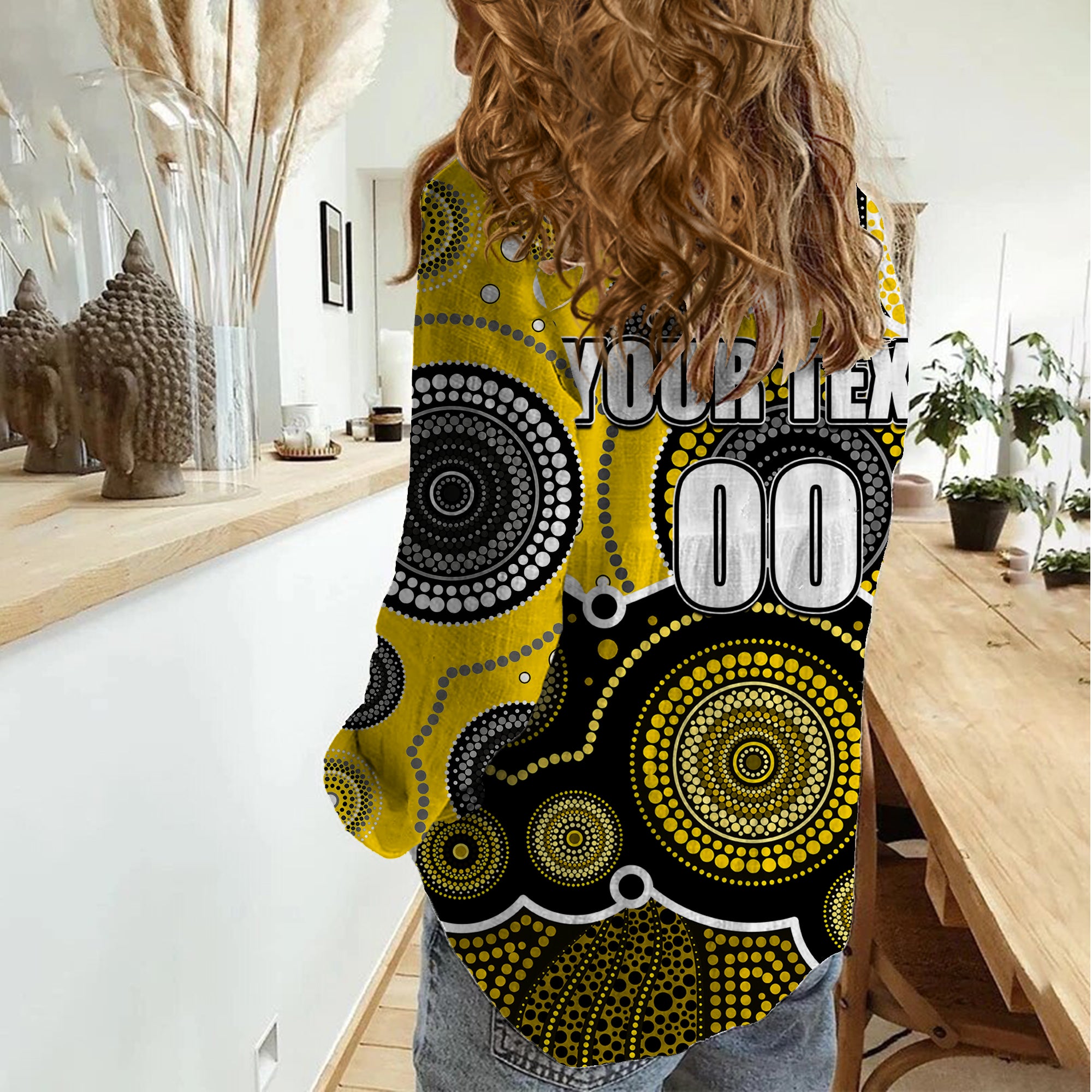 custom-personalised-and-number-yellow-afl-women-casual-shirt-aboriginal-patterns