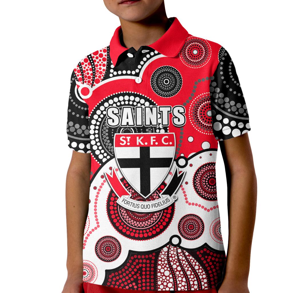 custom-personalised-and-number-saints-afl-kid-polo-shirt-aboriginal-patterns