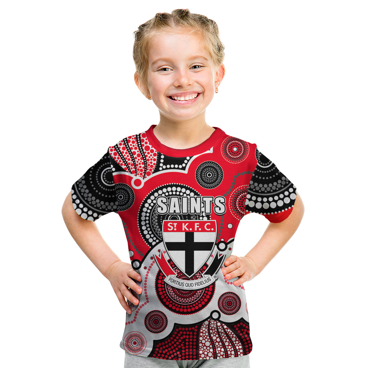 custom-personalised-and-number-saints-afl-kid-t-shirt-aboriginal-patterns