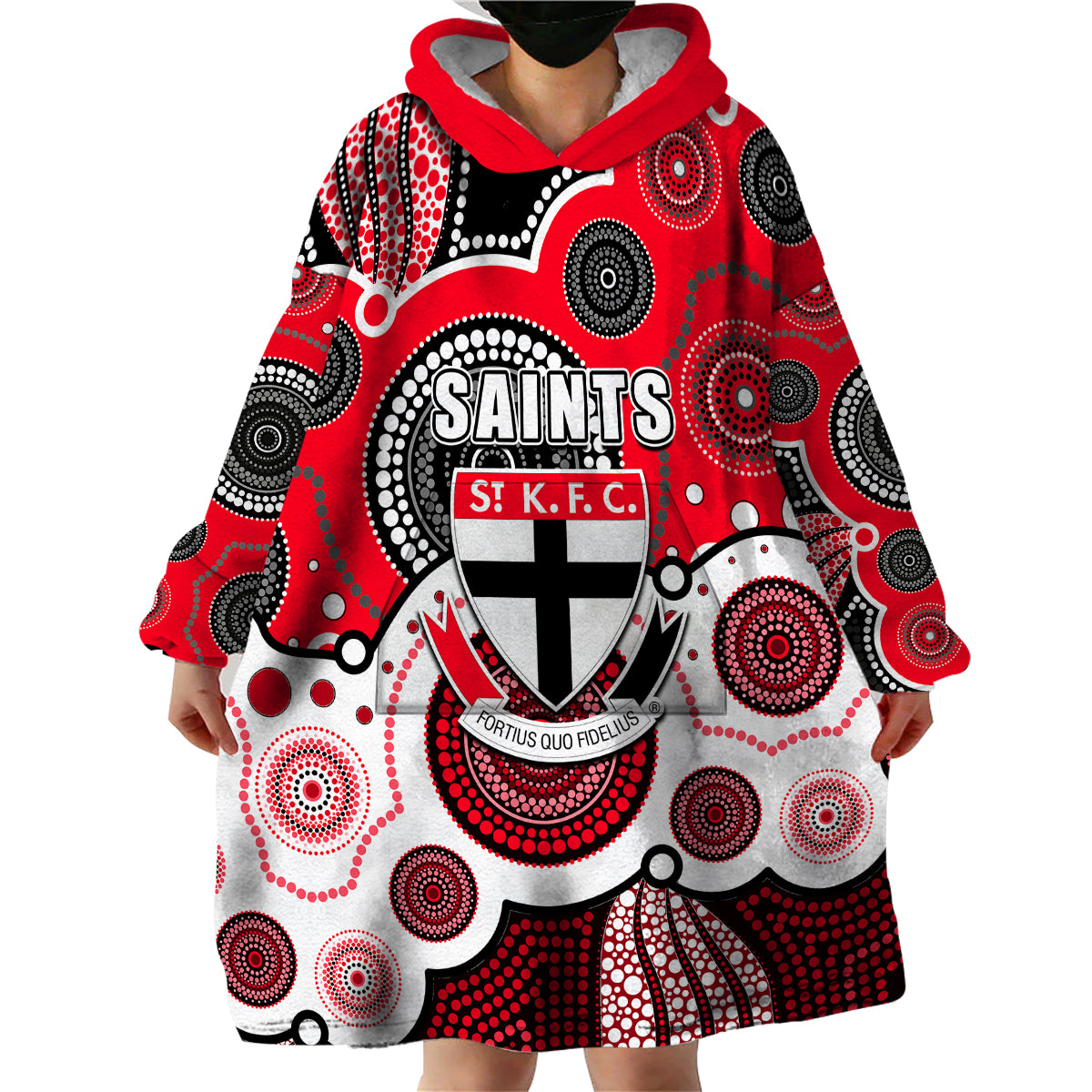 custom-personalised-and-number-saints-afl-wearable-blanket-hoodie-aboriginal-patterns