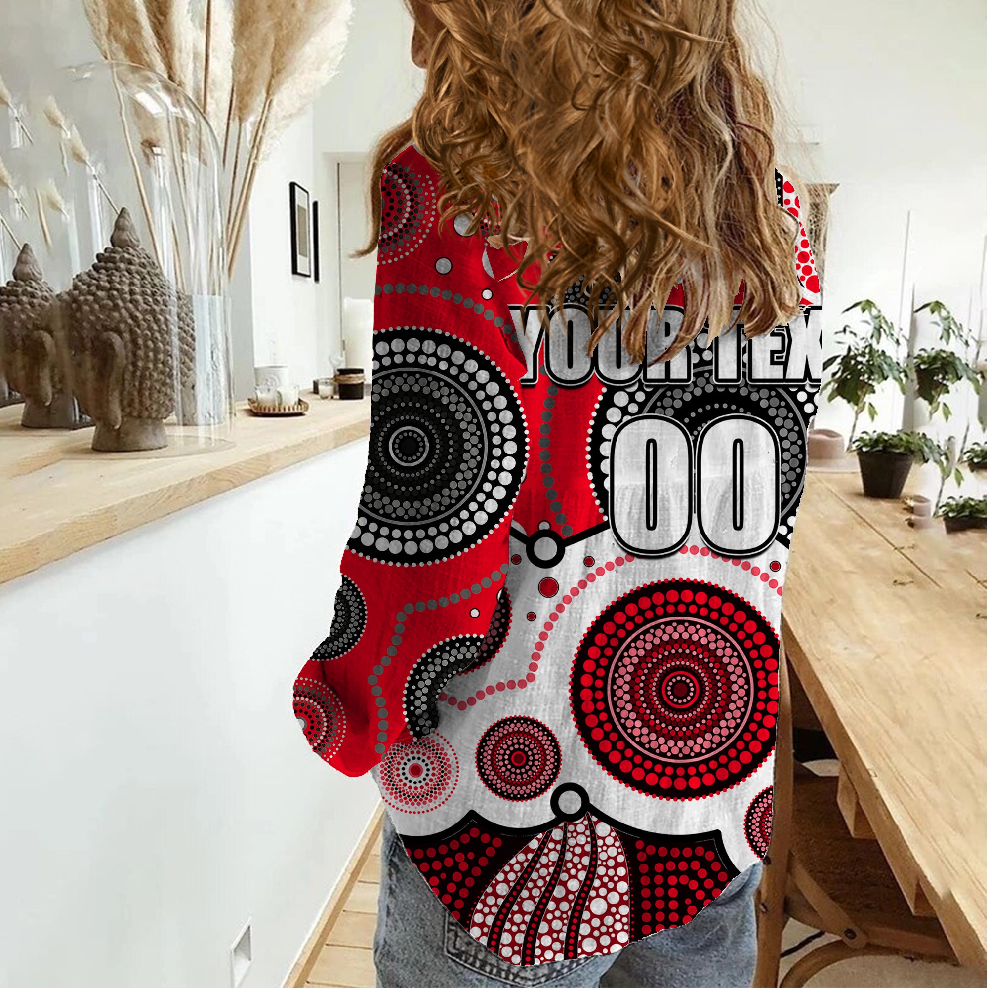 custom-personalised-and-number-saints-afl-women-casual-shirt-aboriginal-patterns