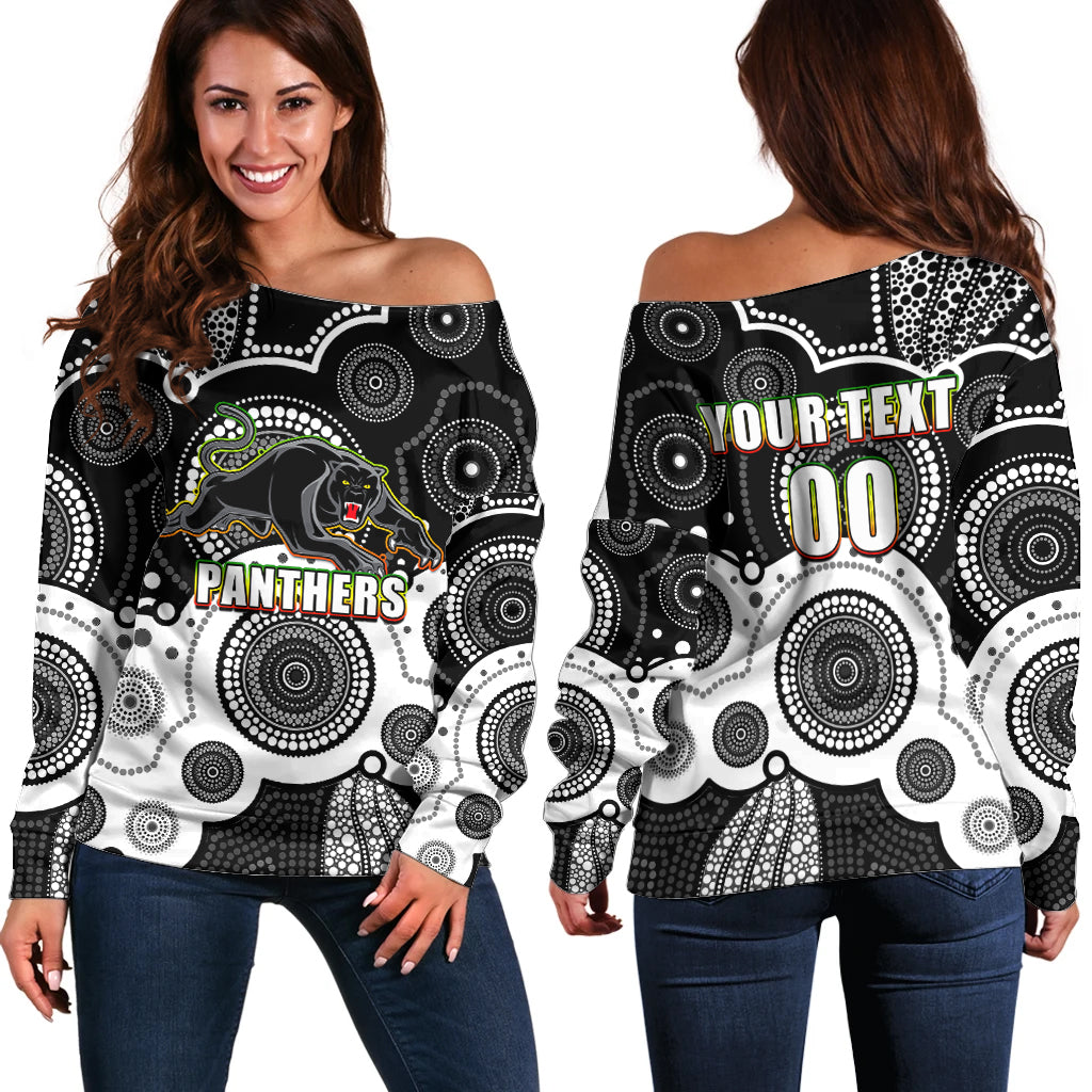 custom-personalised-and-number-panthers-nrl-off-shoulder-sweater-aboriginal-patterns