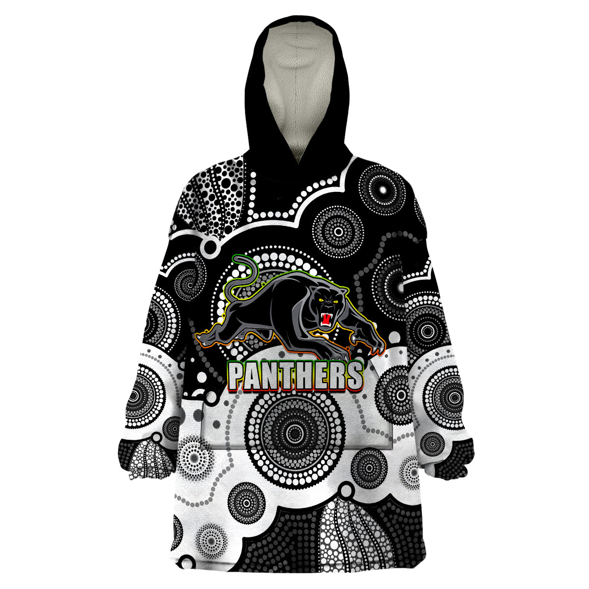 custom-personalised-and-number-panthers-nrl-wearable-blanket-hoodie-aboriginal-patterns