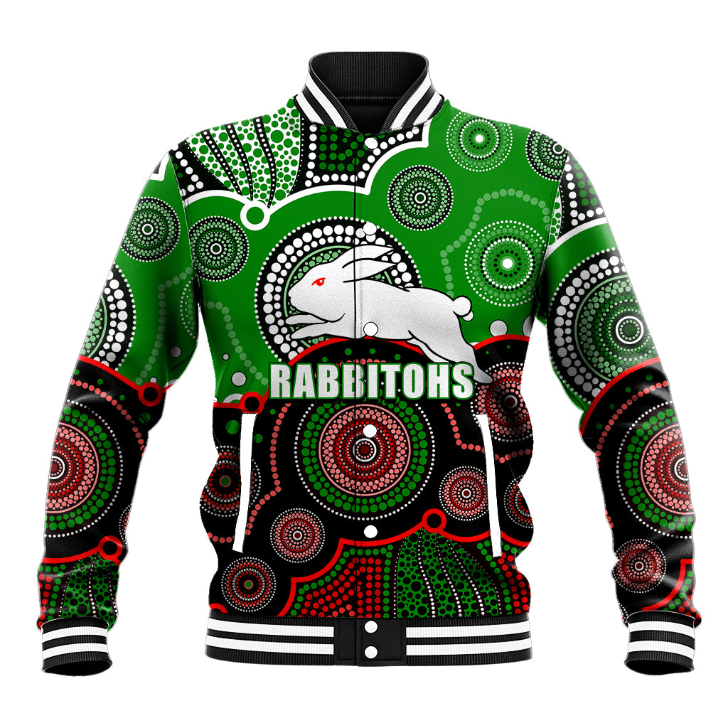 custom-personalised-and-number-rabbitohs-nrl-baseball-jacket-aboriginal-patterns