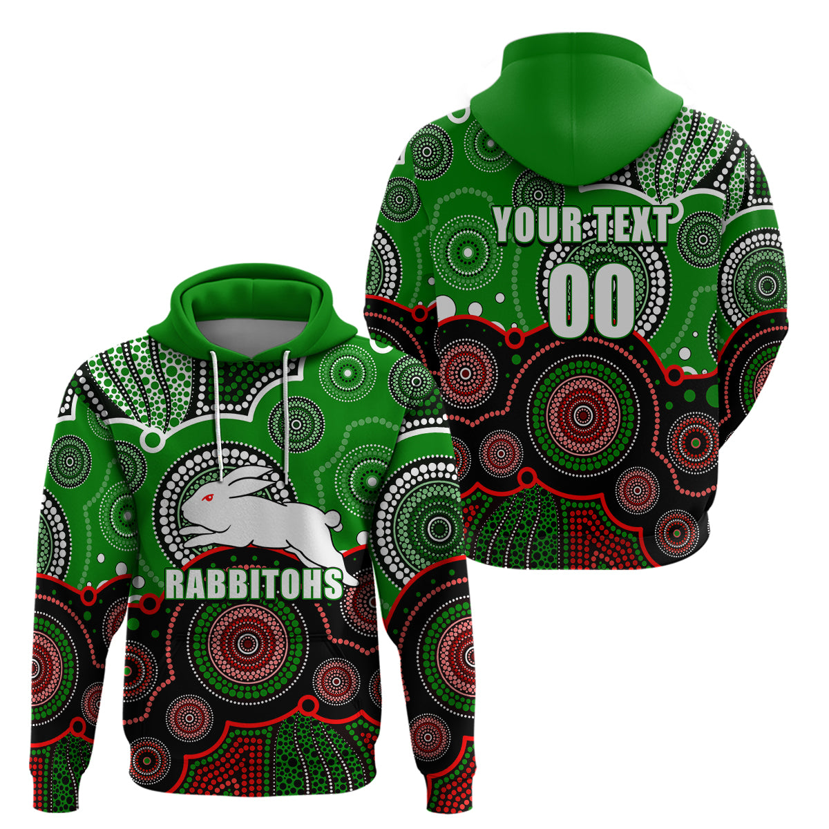 custom-personalised-and-number-rabbitohs-nrl-hoodie-aboriginal-patterns