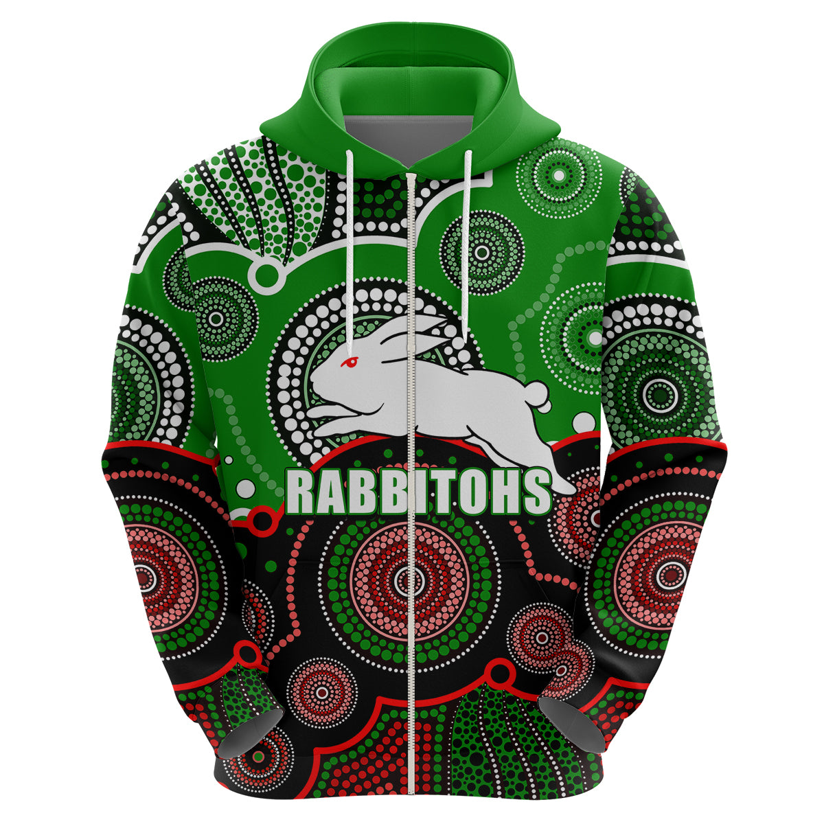 custom-personalised-and-number-rabbitohs-nrl-hoodie-aboriginal-patterns