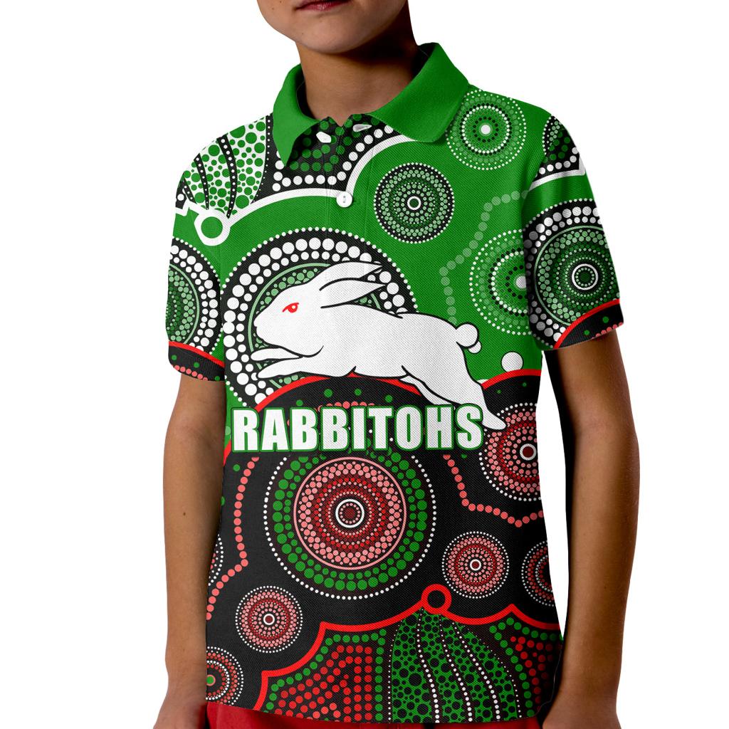 custom-personalised-and-number-rabbitohs-nrl-kid-polo-shirt-aboriginal-patterns