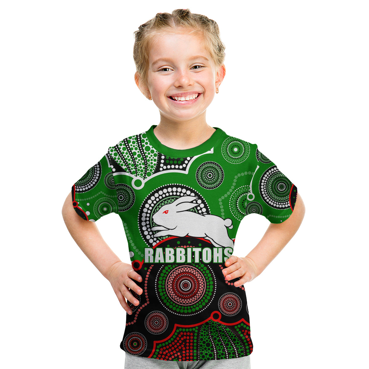 custom-personalised-and-number-rabbitohs-nrl-kid-t-shirt-aboriginal-patterns