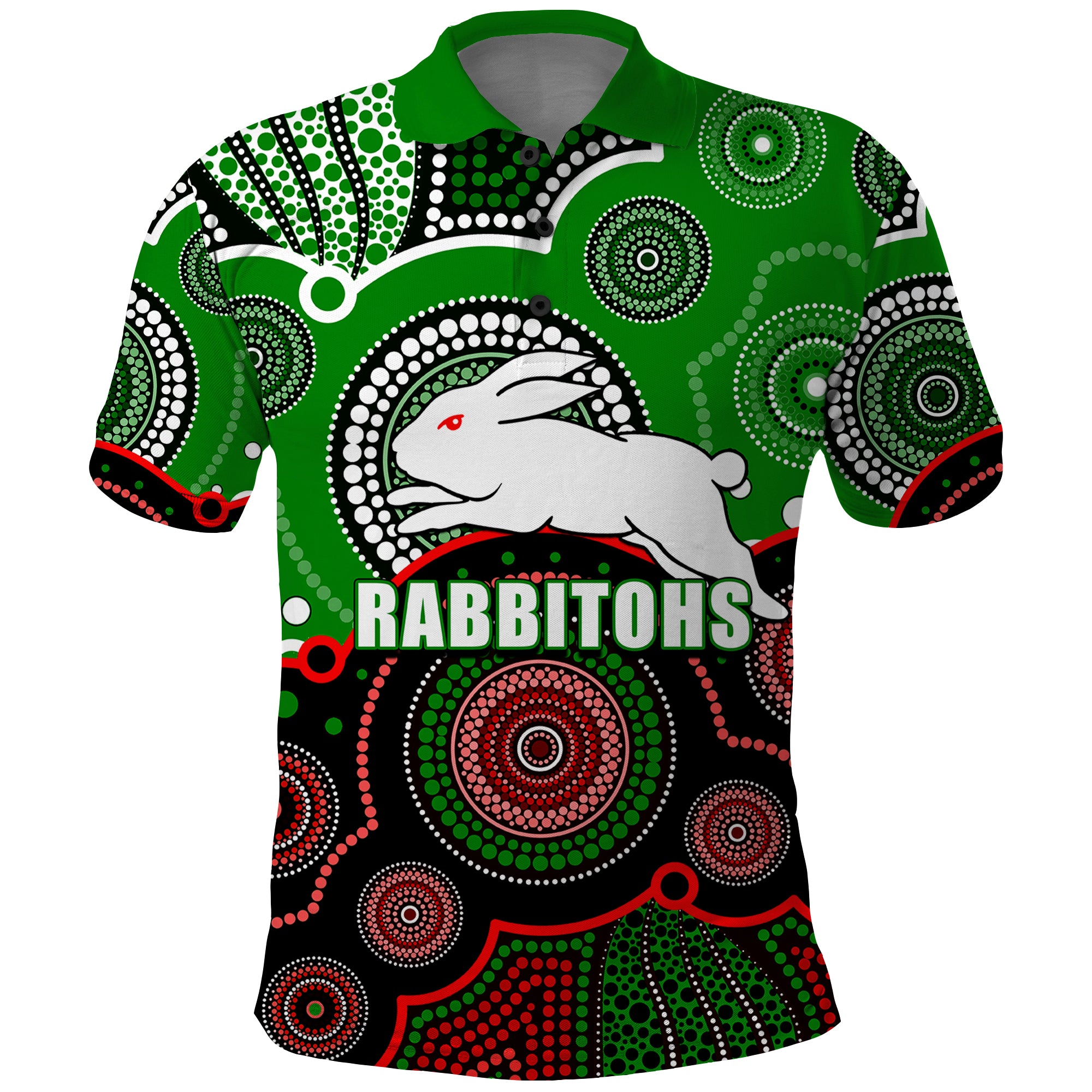 custom-personalised-and-number-rabbitohs-nrl-polo-shirt-aboriginal-patterns