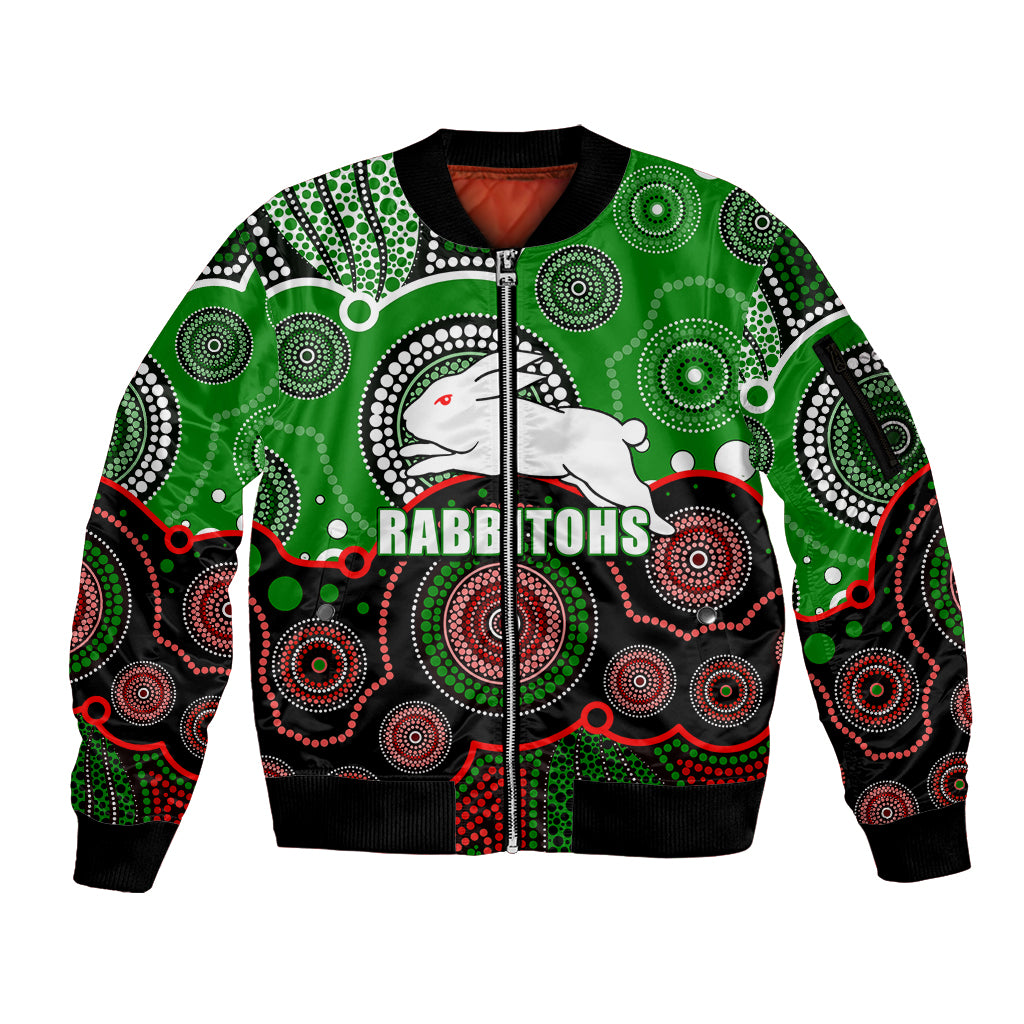 custom-personalised-and-number-rabbitohs-nrl-sleeve-zip-bomber-jacket-aboriginal-patterns