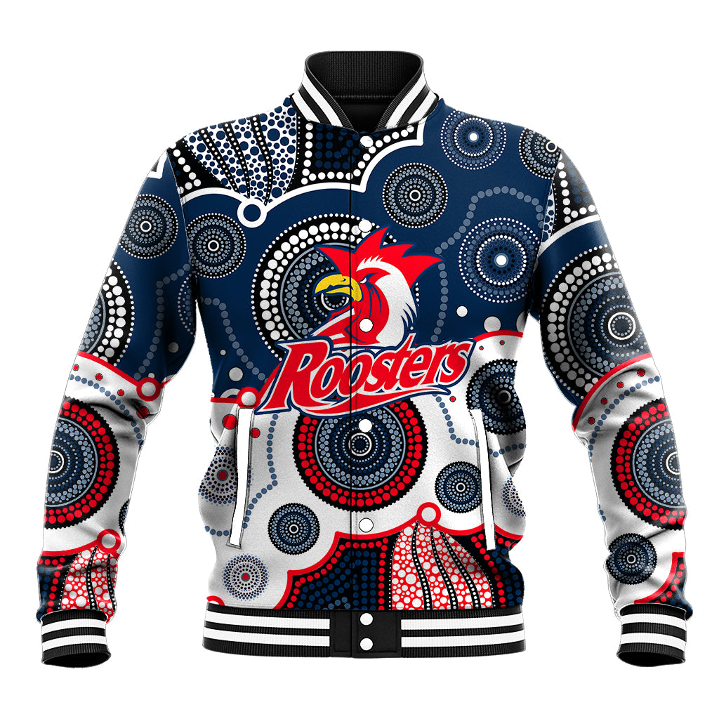 custom-personalised-and-number-roosters-nrl-baseball-jacket-aboriginal-patterns