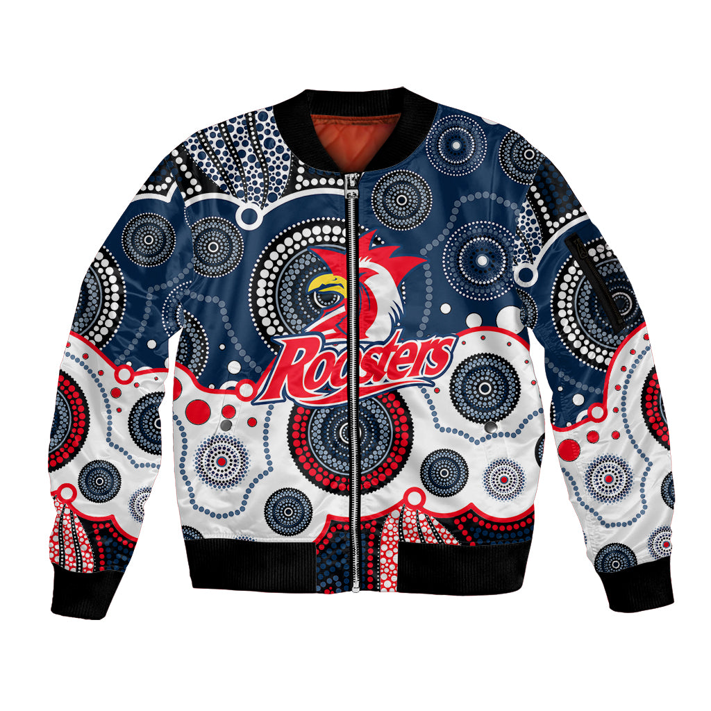 custom-personalised-and-number-roosters-nrl-sleeve-zip-bomber-jacket-aboriginal-patterns