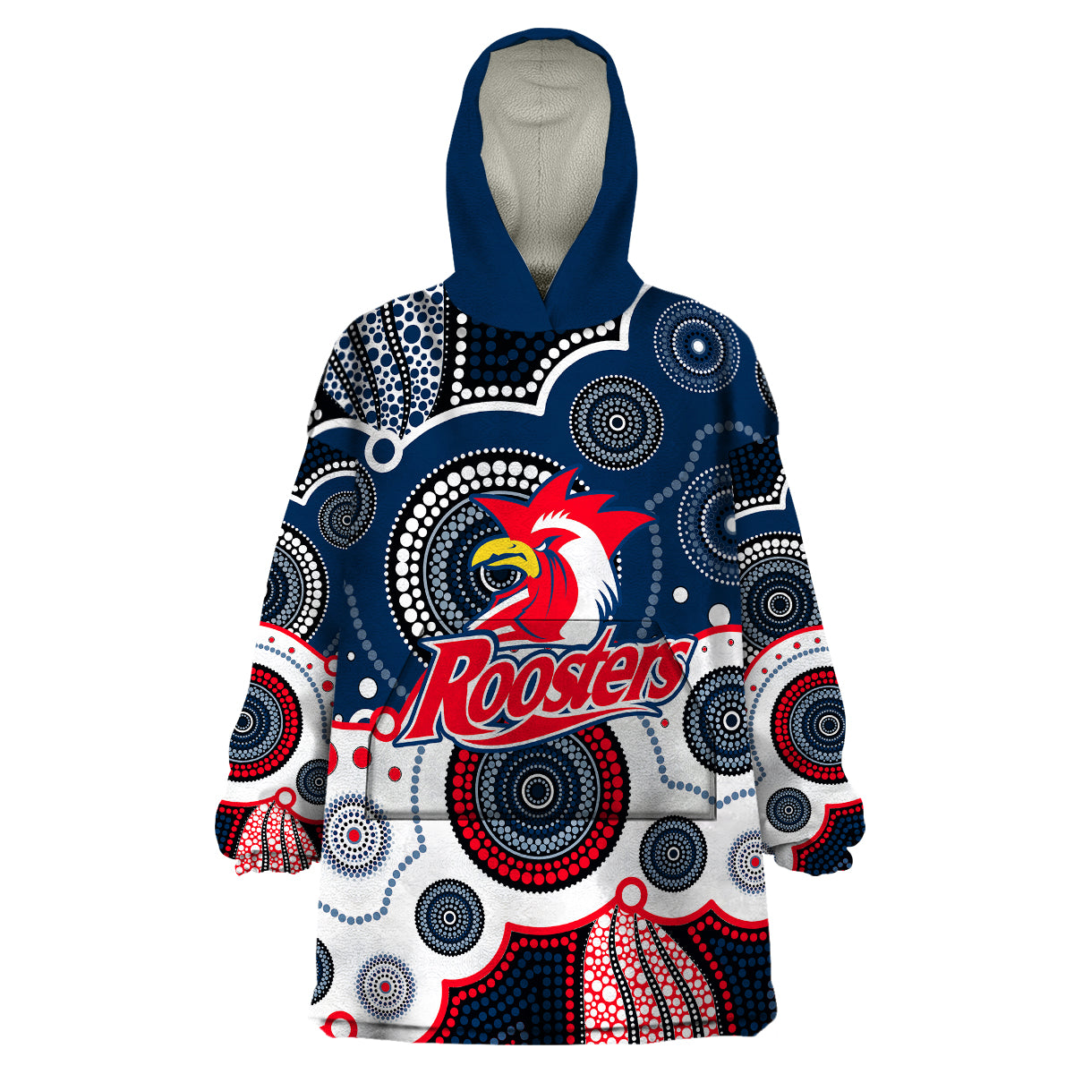 custom-personalised-and-number-roosters-nrl-wearable-blanket-hoodie-aboriginal-patterns