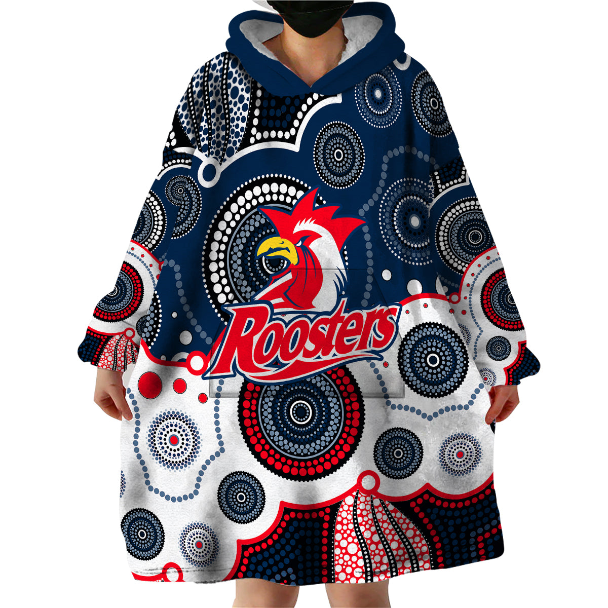 custom-personalised-and-number-roosters-nrl-wearable-blanket-hoodie-aboriginal-patterns