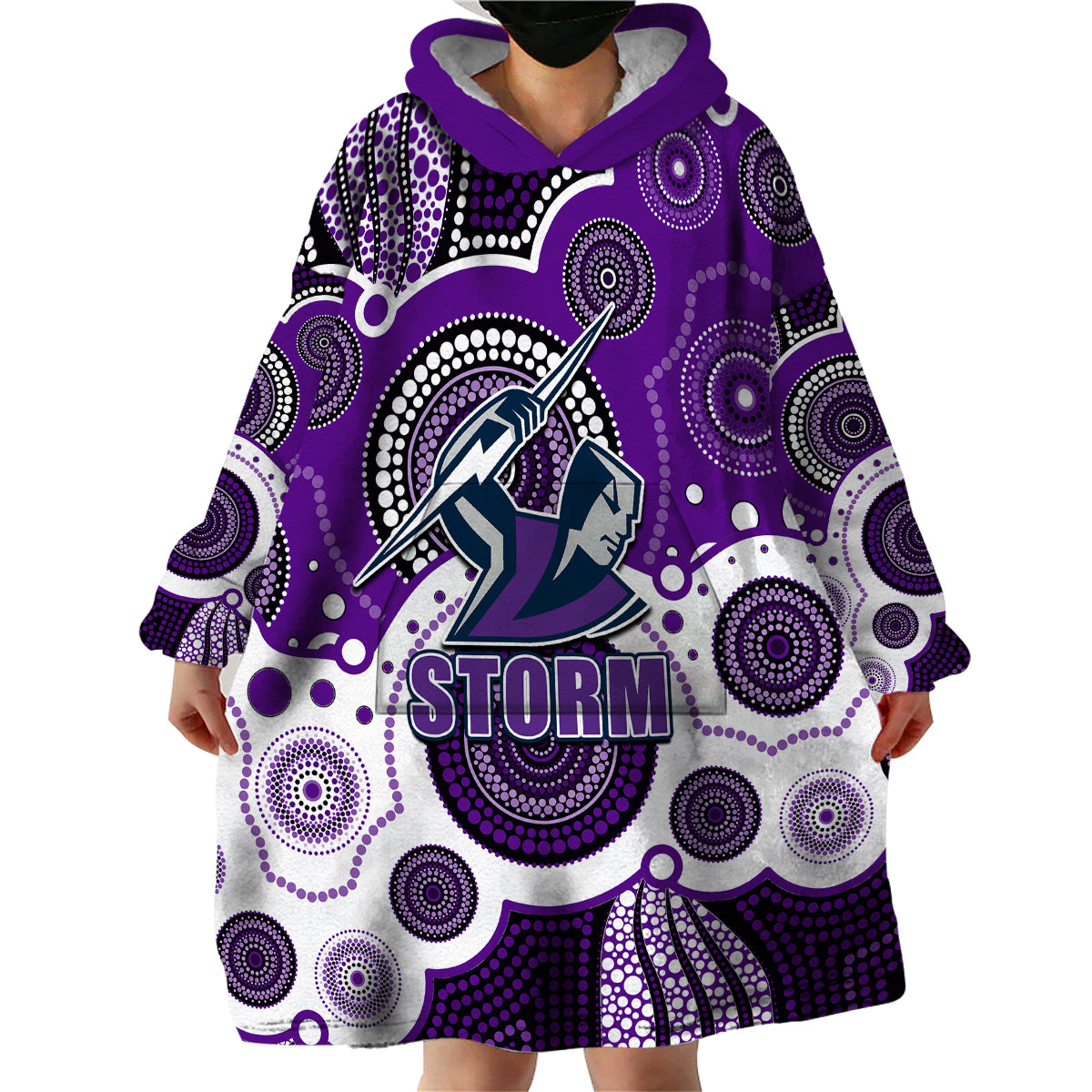 custom-personalised-and-number-storm-nrl-wearable-blanket-hoodie-aboriginal-patterns