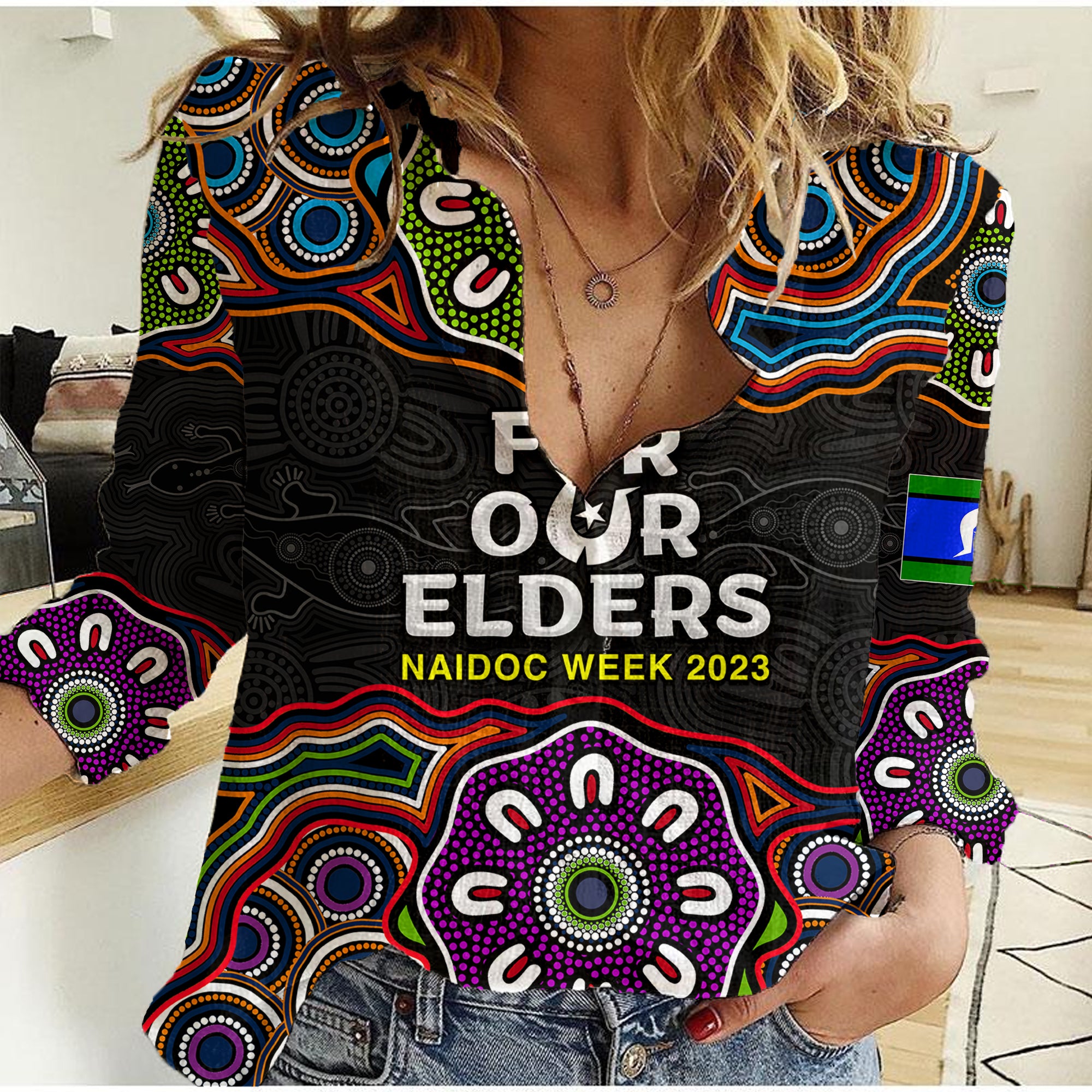 naidoc-2023-women-casual-shirt-aboriginal-tribal-coloful