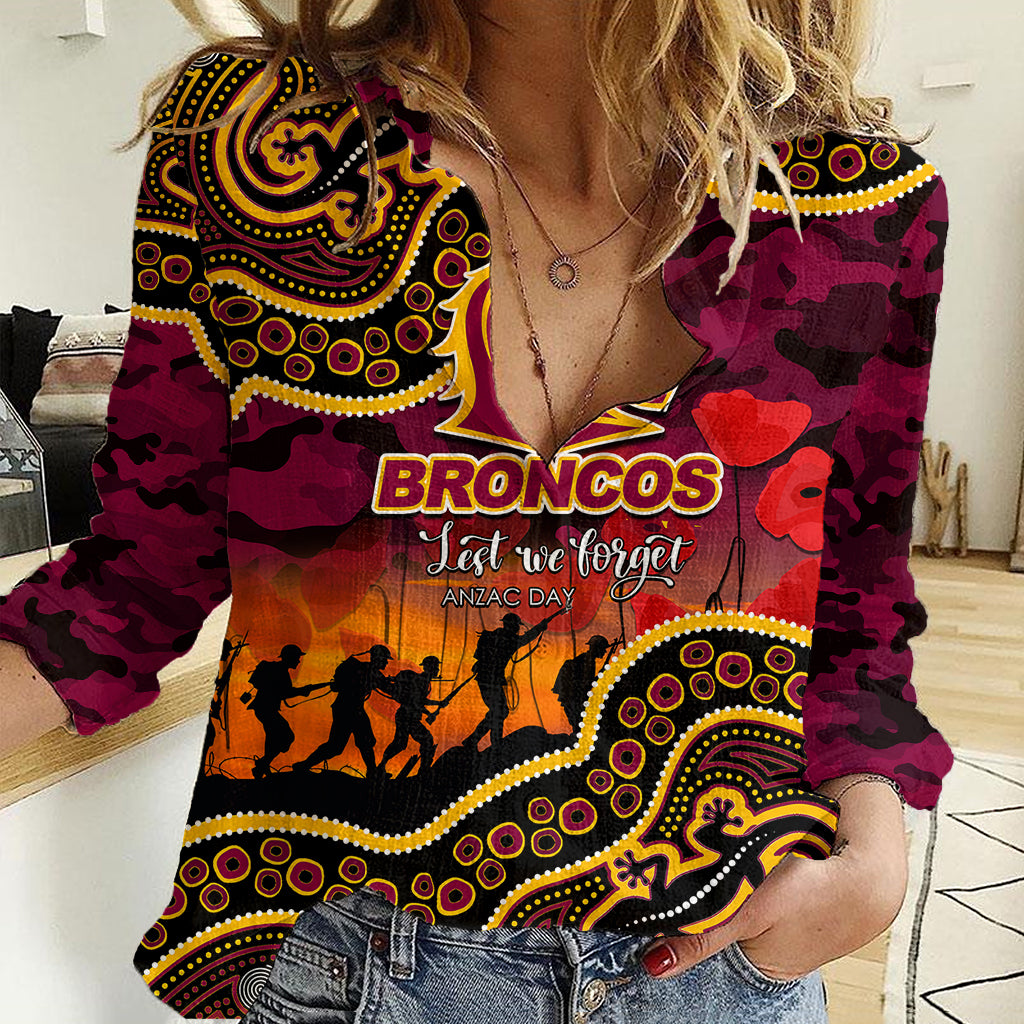 custom-personalised-anzac-day-nrl-broncos-women-casual-shirt-aborigianl-lizard-patterns