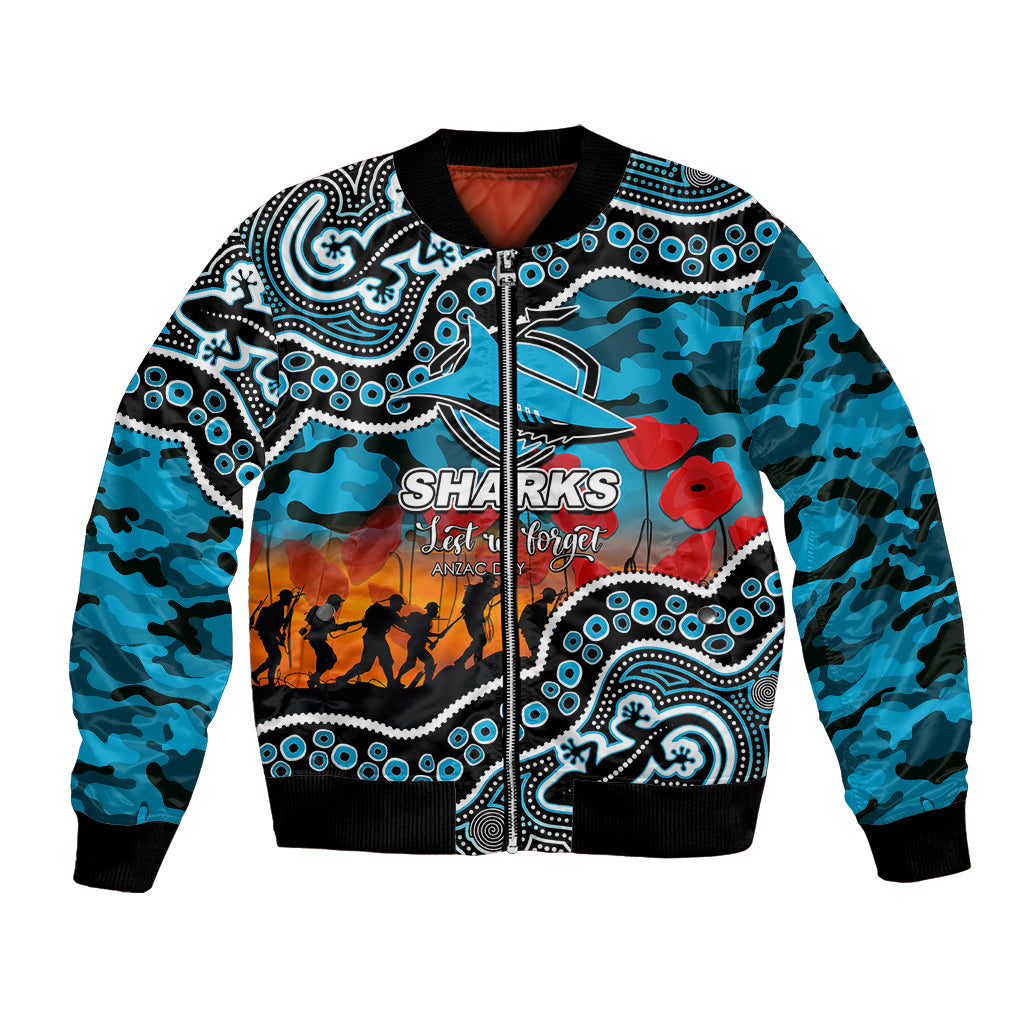 custom-personalised-anzac-day-nrl-sharks-bomber-jacket-aborigianl-lizard-patterns