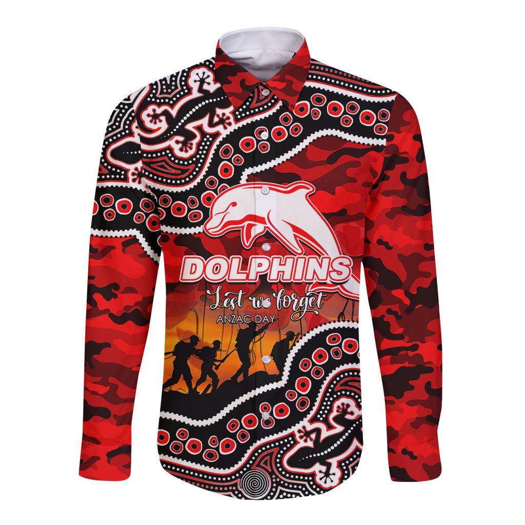 custom-personalised-anzac-day-nrl-dolphins-long-sleeve-button-shirt-aboriginal-lizard-patterns