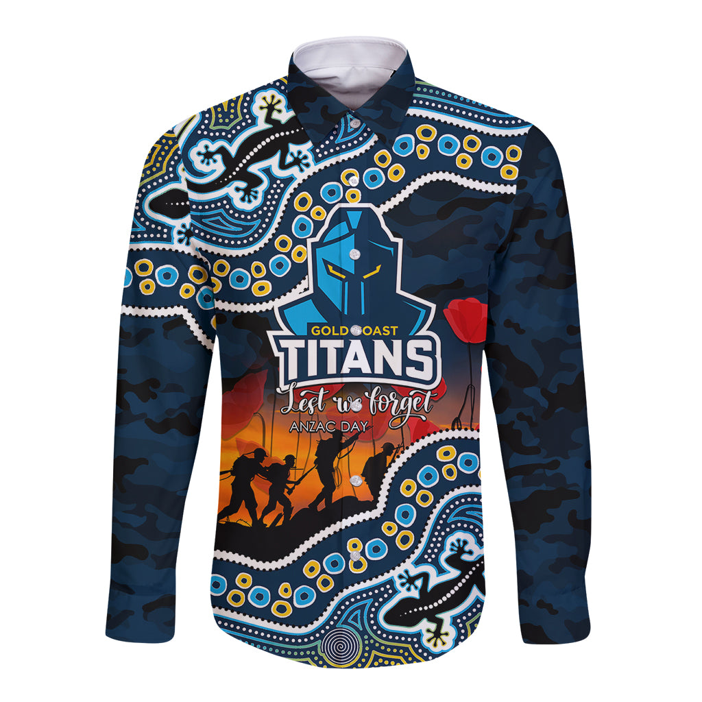 custom-personalised-anzac-day-nrl-titans-long-sleeve-button-shirt-aboriginal-lizard-patterns