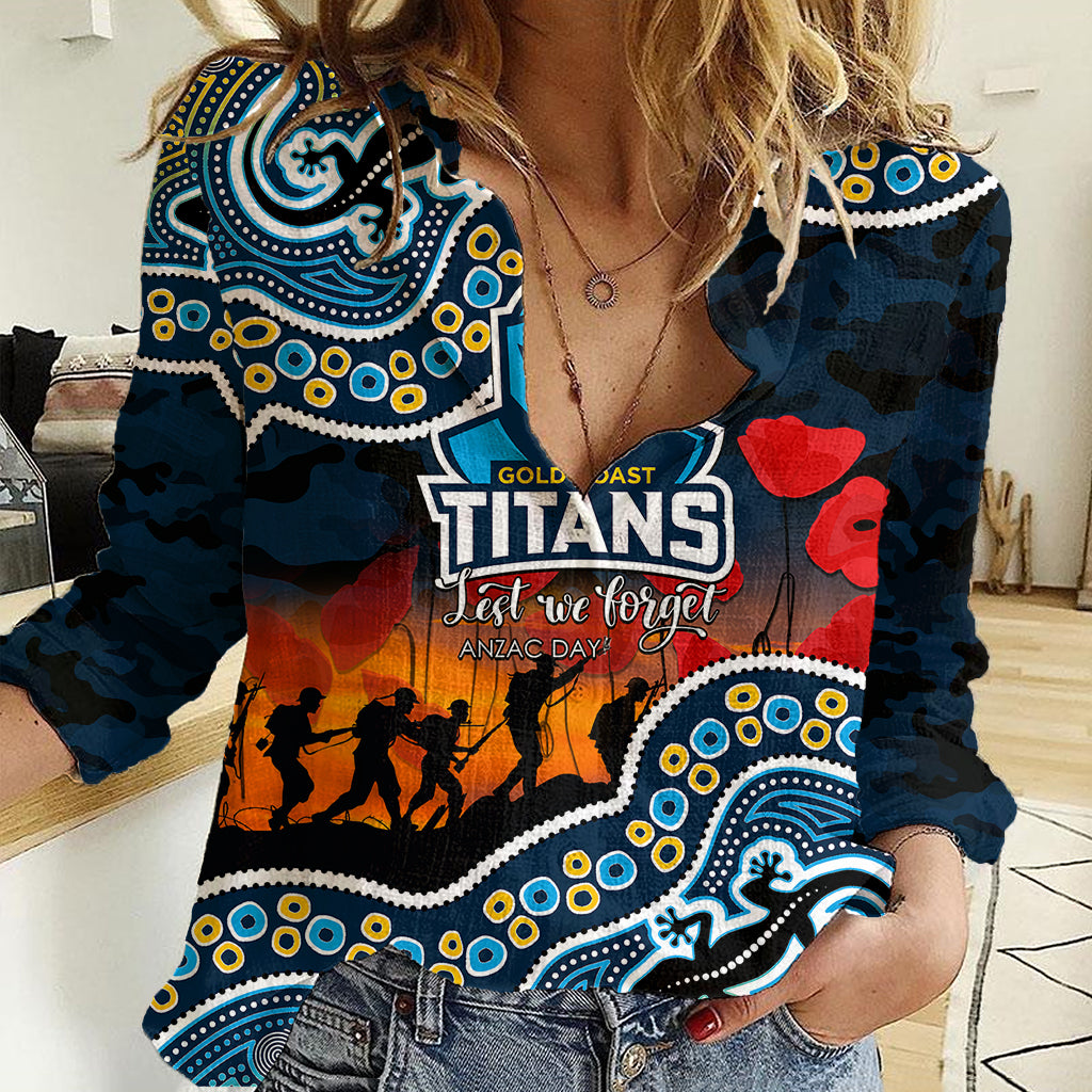 custom-personalised-anzac-day-nrl-titans-women-casual-shirt-aboriginal-lizard-patterns