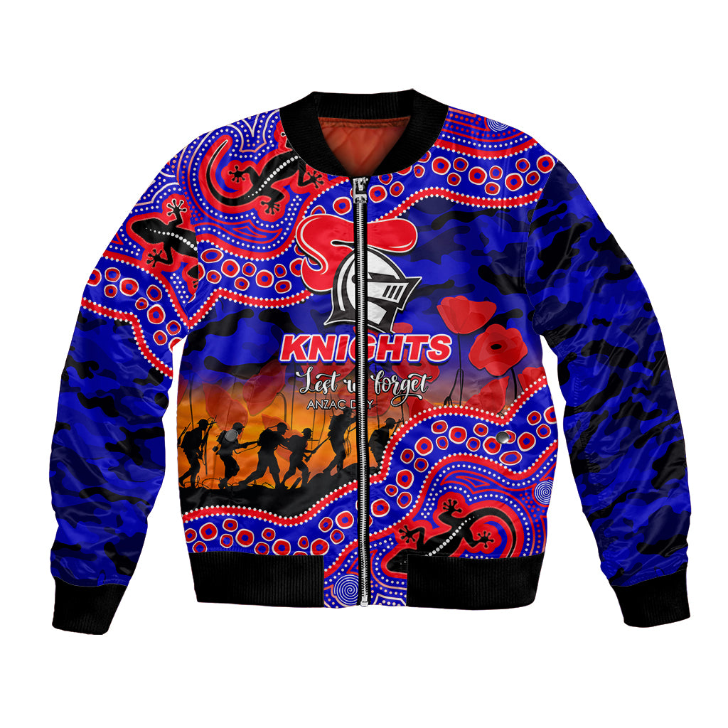 custom-personalised-anzac-day-nrl-knights-bomber-jacket-aboriginal-lizard-patterns