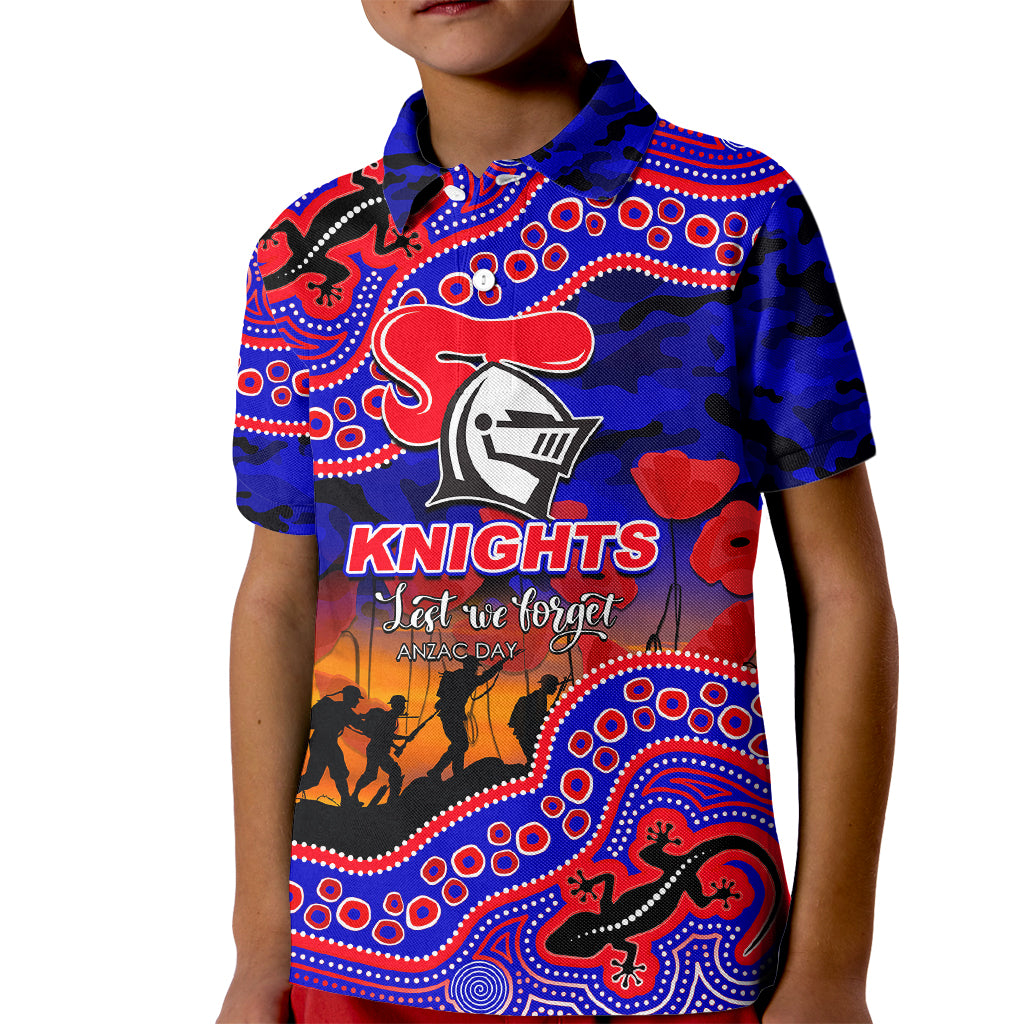 custom-personalised-anzac-day-nrl-knights-kid-polo-shirt-aboriginal-lizard-patterns