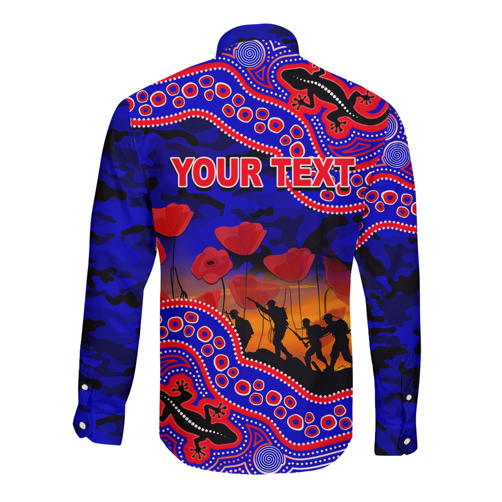 custom-personalised-anzac-day-nrl-knights-long-sleeve-button-shirt-aboriginal-lizard-patterns